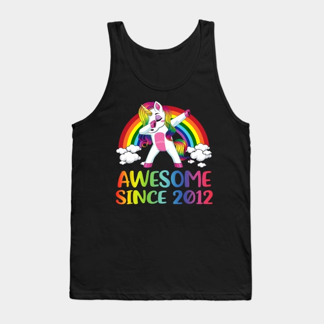 8 Birthday Unicorn Dabbing Awesome Since 2012 Tank Top by Manonee